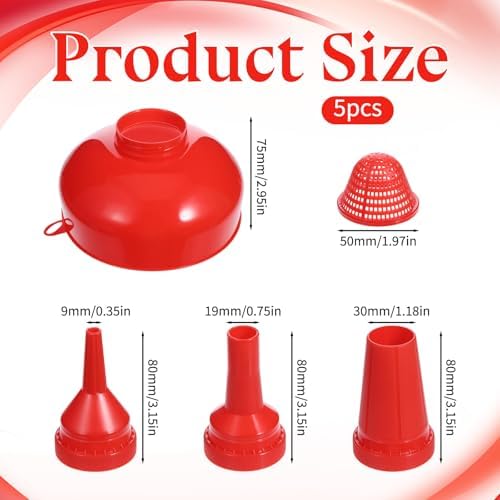 5 Pcs Wide Mouth Funnel, Food Grade Wide Funnels with Strainer Long