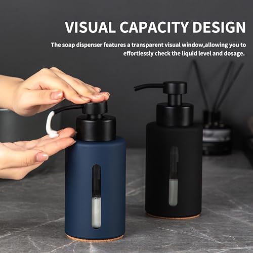 Enra Blue Soap Dispenser, 12oz Blue Glass Soap Dispenser with Pump