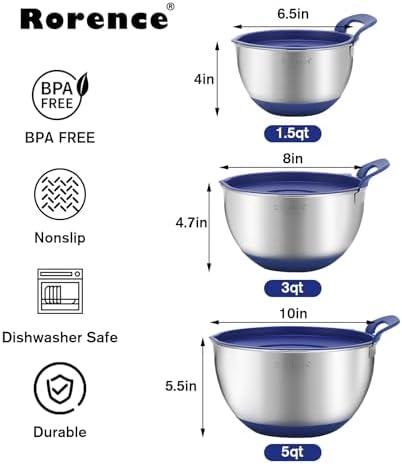 Rorence Stainless Steel Mixing Bowls: Stackable Mixing Bowl Set with