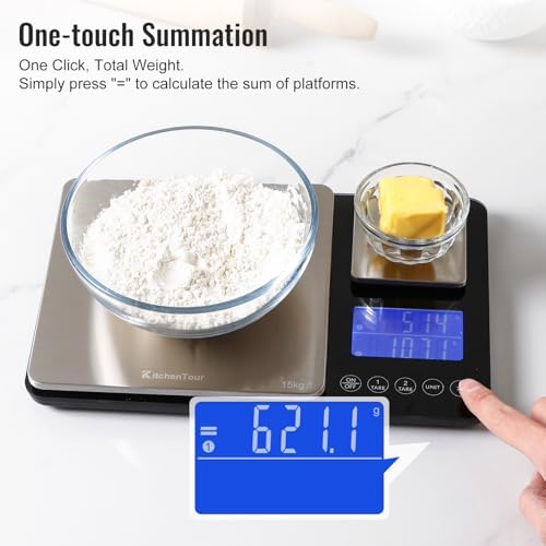 KitchenTour Dual Platform Digital Kitchen Food Scale, 0.001oz/33lb