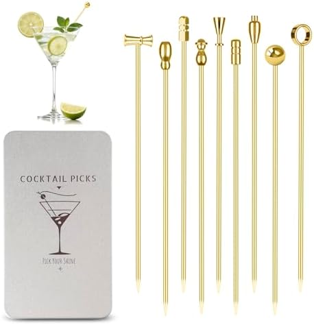 Metal Martini Cocktail Picks Gold, Skewers for Olive 4.2 in to