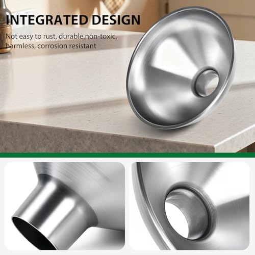 3-Piece Stainless Steel Kitchen Funnel Set, Includes 3 Sizes for