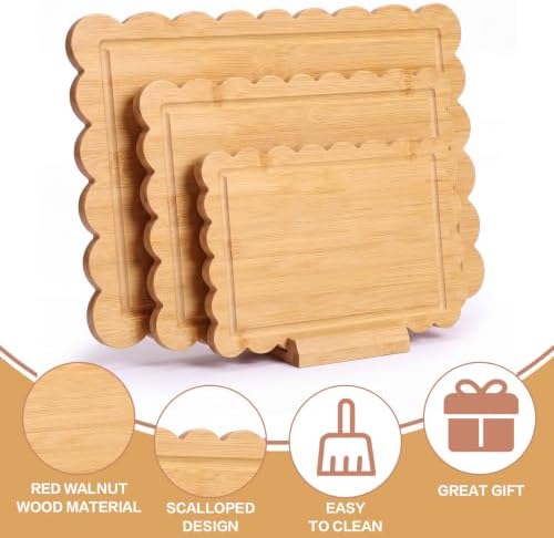 3 Pcs Bamboo Scalloped Cutting Boards with Holder