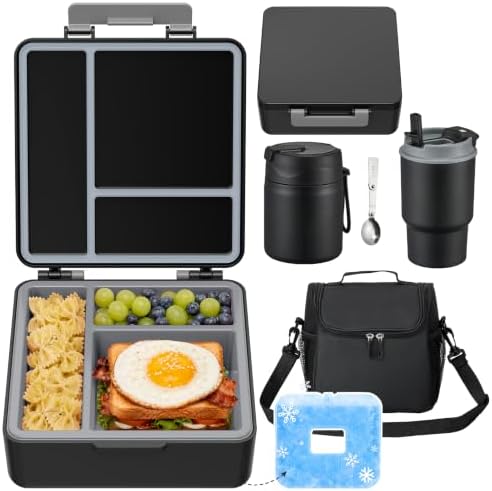Pawtong Lunch Box Set with 17OZ Food Thermo, Black