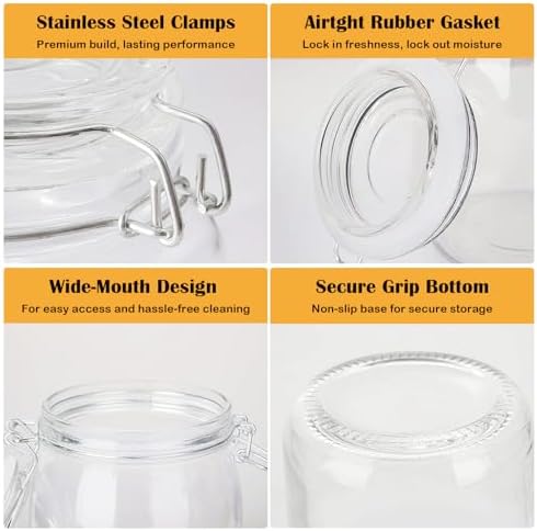 Flrolove 32oz Set of 4 Glass Kitchen Storage Canister Mason Jars with
