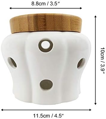 Ceramic Garlic Keeper with Bamboo Lid, 550 ml Vented White Stoneware