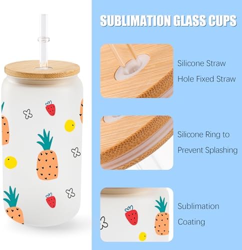 Joyclub Sublimation Glass Cups 12 Pack 16 oz Frosted with Lids and
