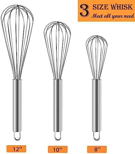 Polly Online Stainless Steel Whisk Set, 3 Packs Balloon Whisk for