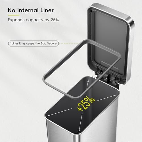 EKO Hudson Slim 50L Kitchen Trash Can, Stainless Steel