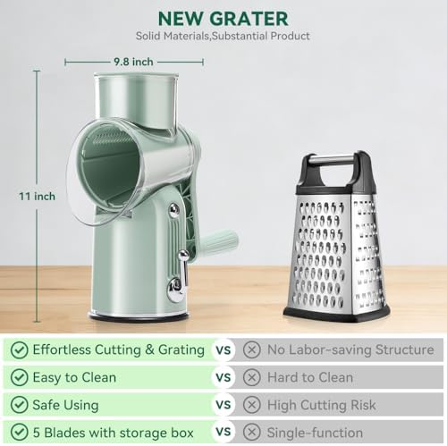 KEOUKE 5 in 1 Green Rotary Cheese Grater