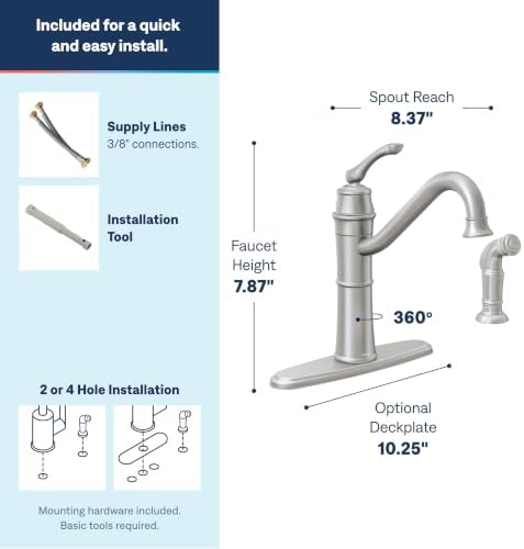 Moen Wetherly Kitchen Faucet, Side Spray, Spot Resist Stainless