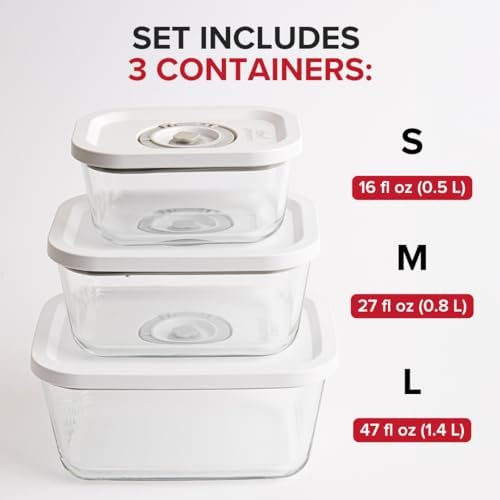 Chef Preserve Glass Vacuum Seal Containers for Food Storage, 3pcs Set