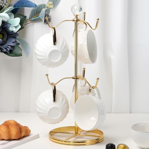 Mug Tree Coffee Cup Holder for Counter Top 6 Hooks(Gold)
