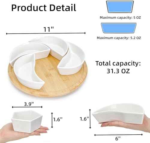 Cididu Ceramic Serving Tray Platters Lazy Susan, Rotating Divided Serving Set with 6 Removable Compartment, 11'' Appetizer Relish Dish, Snack Bowl Set for Christmas, Thanksgiving, Party, Kitchen