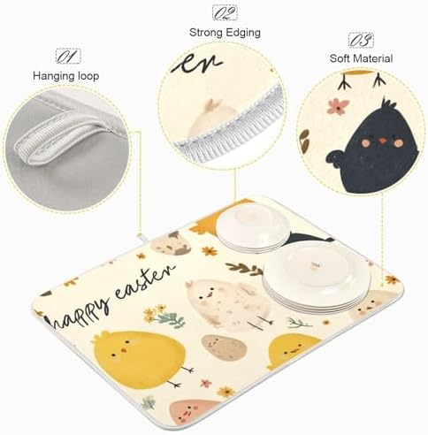 OTVEE Daisy Egg Art Dish Drying Mat for Kitchen Counter Absorbent Heat