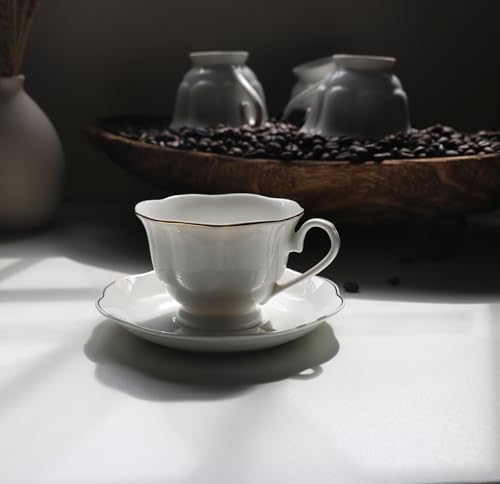Guangyang 12 Pieces Tea Cup set Fine Porcelain 6oz Cup and Saucer set