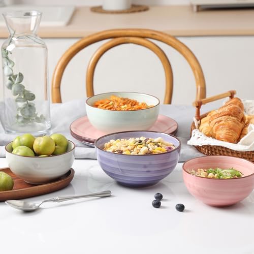 KitchenTour 24 OZ Cereal Bowls Set of 6, Ceramic Soup Bowls for