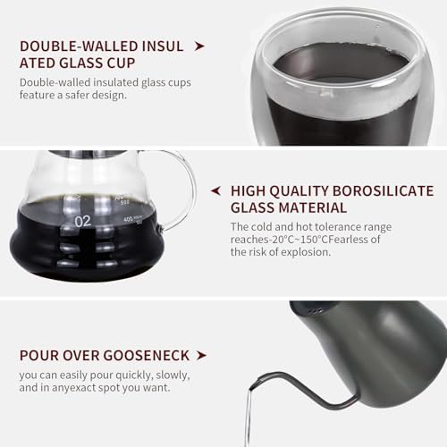 Portable Pour Over Coffee Maker Set, Manual Grinder