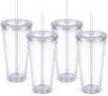 Zukro Clear Double Wall Plastic Tumbler with Lid and Straw 32 oz