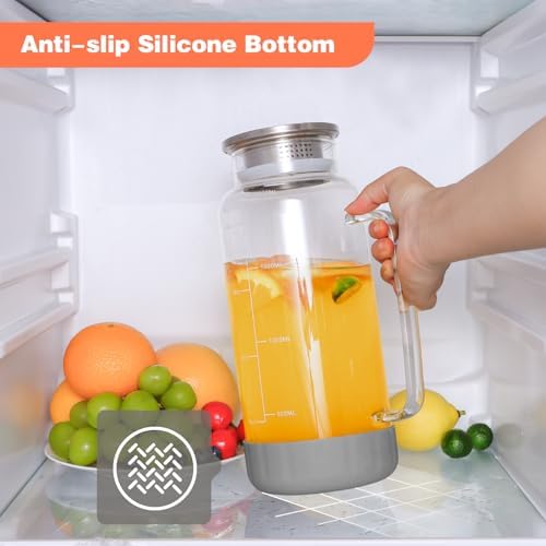 Aofmee 68oz Glass Pitcher with Lid and Handle for Fridge, Grey