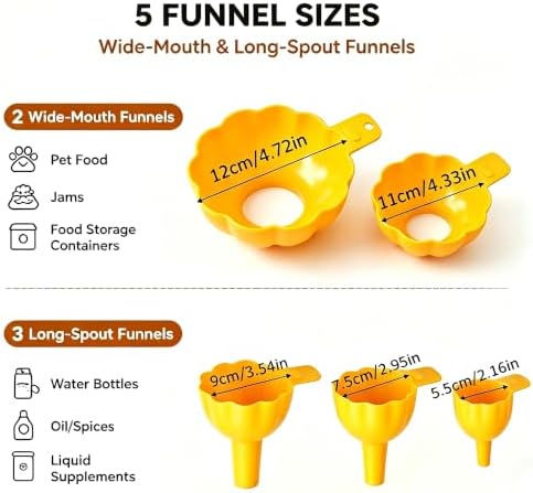 9 Pcs Kitchen Funnel Set, 5 Sizes, Wide & Narrow Mouth, 2 Filters, 2