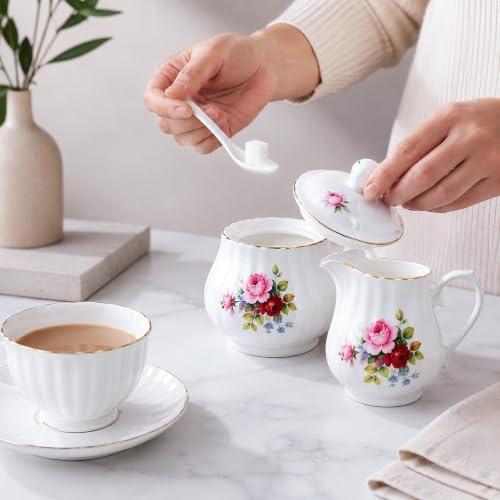 Sugar and Creamer Set - Porcelain Sugar and Creamer Vintage Tea Set