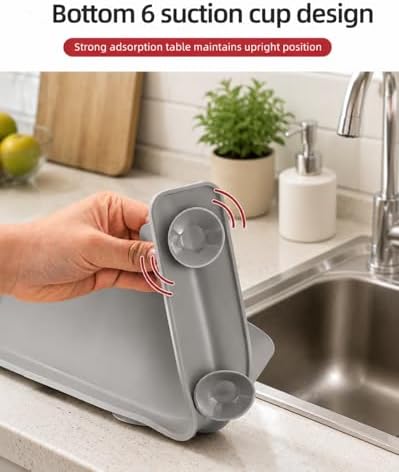 Kitchen Sink Splash Guard, Silicone, Self-Draining, with High Splash