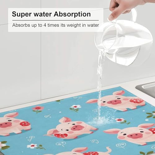 Microfiber Dish Drying Mat For Kitchen Countertop Cute Piggy Lovely