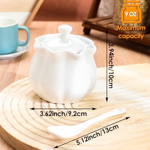 Ceramic Sugar Bowl with Lid and Spoon, Flower-Shaped Porcelain Salt