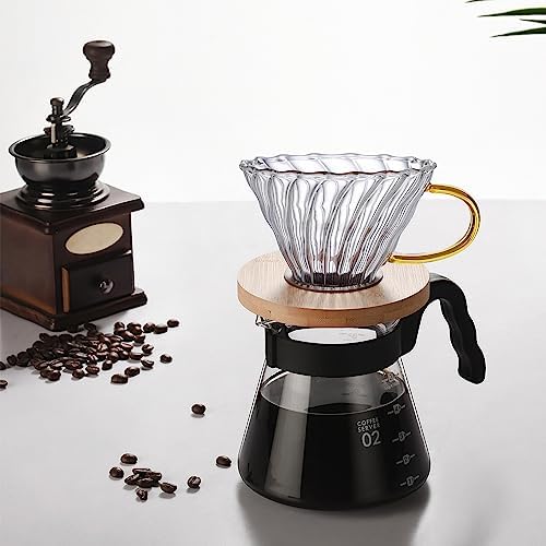 Gute Glass Pour Over Coffee Dripper 1-4 Cups with Bamboo Stand &