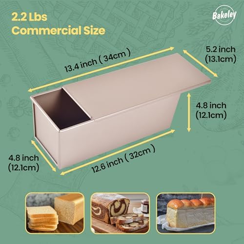 Commercial Pullman Loaf Pan with Lid, 2.2Lb Dough Capacity Non-stick
