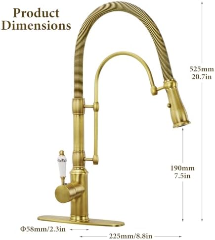 Brass Pull-Down Kitchen Faucet, Brushed Gold