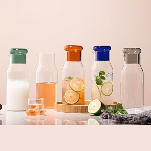 hjn Glass Pitcher with glass cup Water Carafe with Lid, Fridge Water