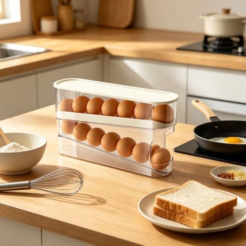 Clear Egg Holder for Fridge, Auto Rolling Egg Dispenser for