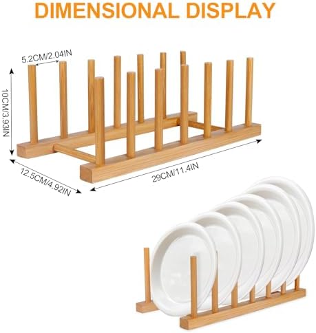 SAMEBUTECO Bamboo Dish Rack Plate Holder, 2 Packs