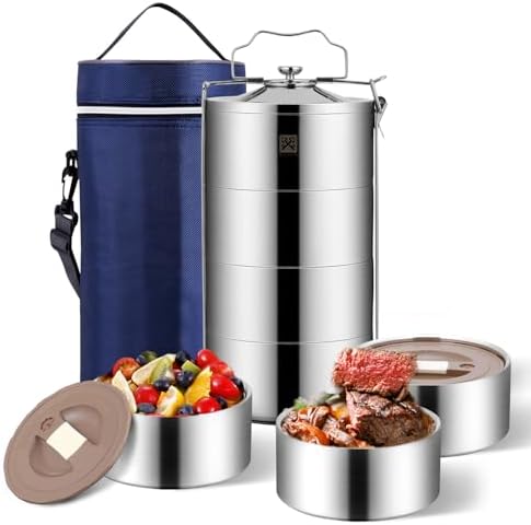 GOLDEN KEY 80oz Stainless Steel Stackable Lunch Box, Silver