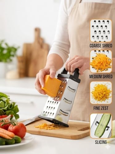 Stainless Steel 4-Sided Box Grater with Non-Slip Base
