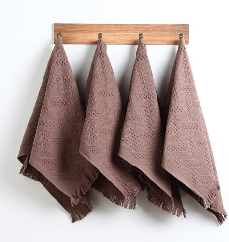 HunnmingRe 4 Pack Boho Hand Towel for Bathroom Kitchen, Brown