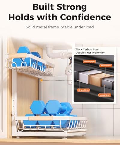 Sevenblue 3-Pack 2-Tier Height Adjustable Under Sink Organizer, White