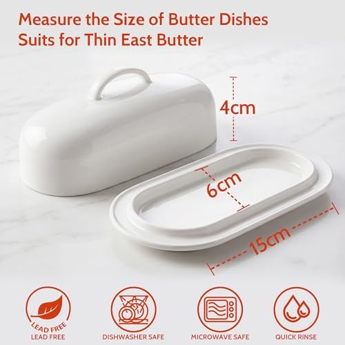 Sweese Ceramic Butter Dish with Lid, 6-Inch 4 oz Butter Keeper for