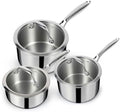 EWFEN 3 Ply Stainless Steel Sauce Pan Set with Lids, 1 & 2 & 3 Quart