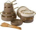 Bloomhouse 15-Piece Ceramic Nonstick Cookware Set, Two Time Oprah's Favorite Things, Heavy-Gauge Aluminum Pots and Pans Set, PFAS & PFOA & PTFE Free Ceramic Cookware, Oven Safe to 500°F, Cappuccino