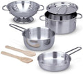 Melissa & Doug Stainless Steel Pots & Pans, 8 Piece Play Kitchen Set