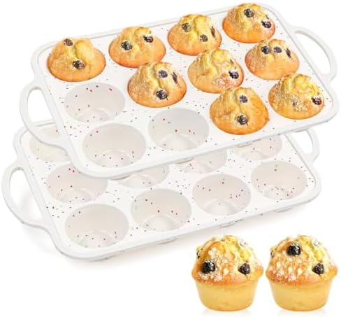 Silicone Muffin Pans for Baking, Metal Reinforced Frame 12 Cups