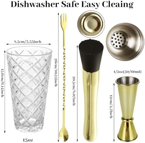 Certbuy Pineapple Glass Cocktail Shaker Set 14 oz Bartending Kit Gold