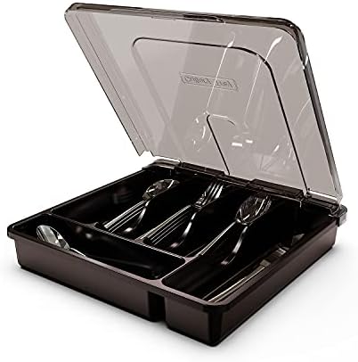 Silverware Tray with Lid, 5 Compartments, Black
