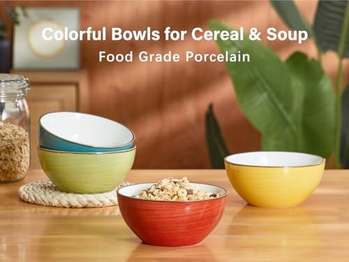 ONEMORE 16 oz Cereal Bowls Set of 4 Soup Bowls Ceramic for Kitchen
