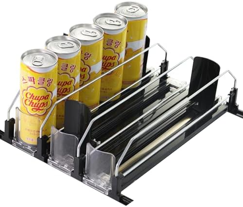 Adjustable Soda Can Organizer for Fridge, Black