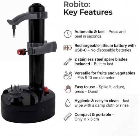 Cordless Electric Potato & Apple Peeler, USB-C Rechargeable