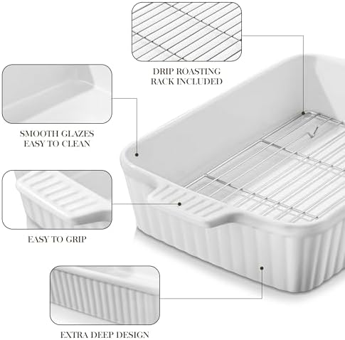 MALACASA 4.4 QT Baking Dishes with Rack,Casserole Dishes for